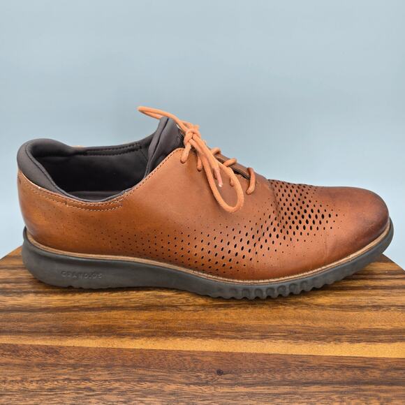 Cole Haan 2.Zerogrand Oxfords Men's 12 M Brown Leather Laser Wingtip Dress Shoes - Picture 1 of 10